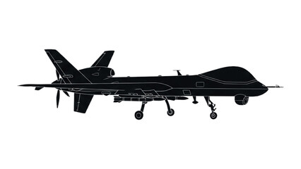 Black Silhouette of MQ-9 Reaper Drone – Side View Military UAV with Gear and Payload Outline

