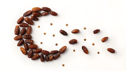 Obraz premium “Crescent Moon and Stars Made of Dates – Ramadan Celestial Fruit Art on White Background”