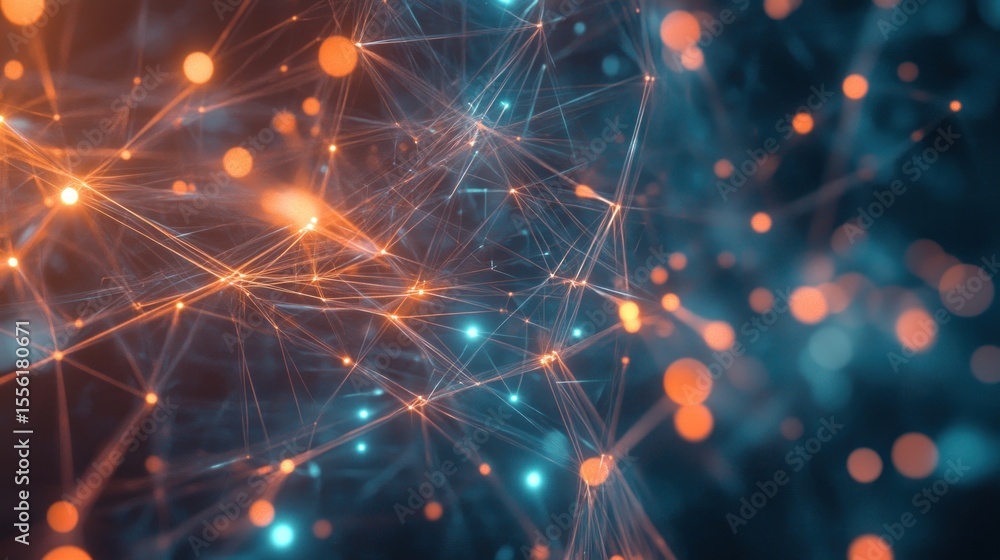 Poster abstract digital network connections with glowing orbs and lines