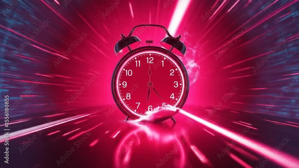 Poster surreal digital clock melts into a shining data stream. symbolizing fast modern life, rapid accelera