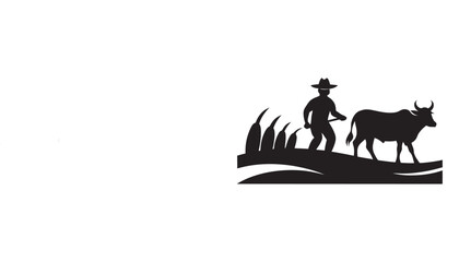 Farmer with oxen plowing silhouette