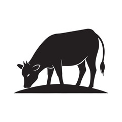 Cow grazing on field silhouette vector