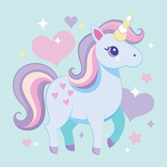 Unicorn pastel backrground with hearts, circles, bokeh, stars. Vector dreamy sweet wallpaper
