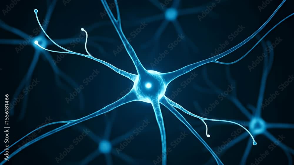 Aufkleber abstract glowing neural network in deep blue with light effects and dark background