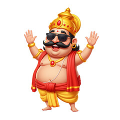 Cool cartoon king mahabali or Maveli with sunglasses- onam festival illustration, isolated on transparent background 