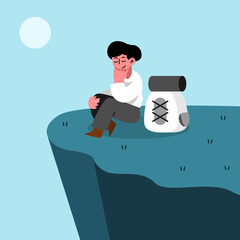 People daydreaming on peak illustration