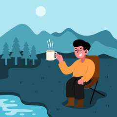 Relaxing by the lake illustration