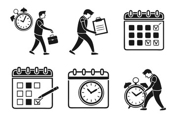 date management icon set sihouette black vector bundle