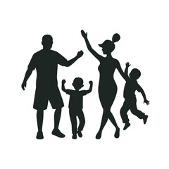 Family playing together silhouette art illustration