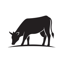 Cow grazing on field silhouette vector illustration