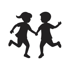 Children running holding hands silhouette illustration