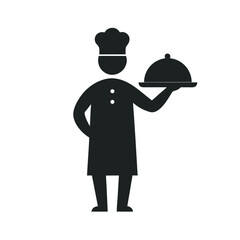Chef holding tray silhouette vector illustration