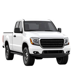 3D white pickup truck icon isolated on transparent background. PNG
