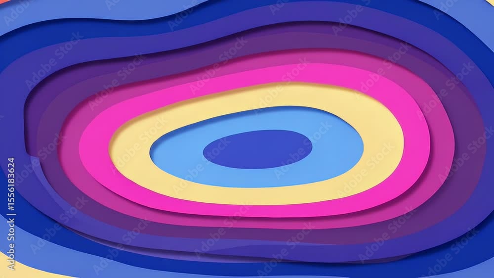 Poster abstract layered shapes in blue pink and yellow color tones forming a circular pattern background