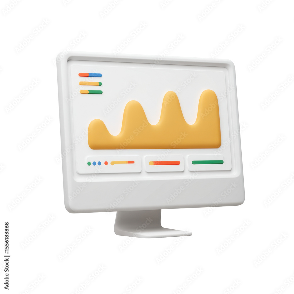 Poster modern data visualization monitor with colorful graphs for analytics and business insights transpare
