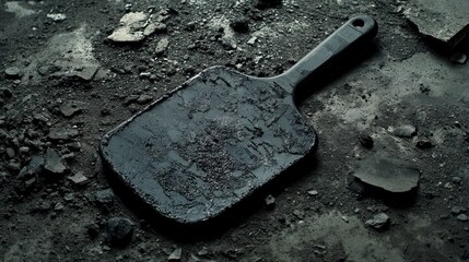 Abandoned, dusty,  dark object on rubble