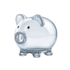 Transparent glass piggy bank on a white background reflecting the concept of saving money and financial security for personal finance goals Transparent background or png