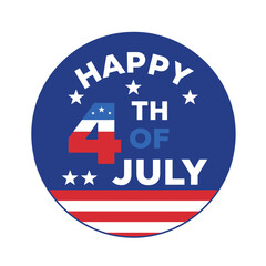 Patriotic US flag design button celebrating Independence Day with symbols of America