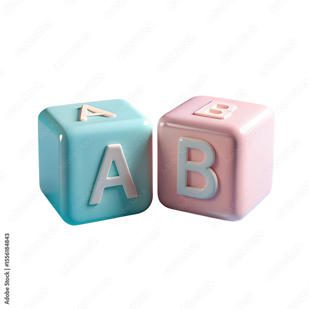 Poster two pastelcolored blocks with letters a and b isolated on transparent background