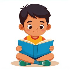 cartoon illustration of boy reading a book