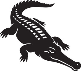 Gharial crocodile silhouette simple black design, Reptile profile illustration minimal vector