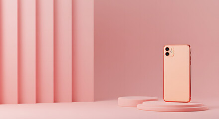 Elegant minimalist pink background with smart phone design