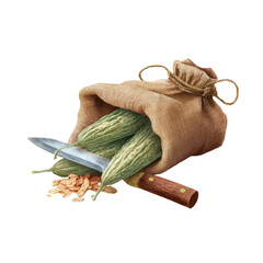 Harvesting fresh gourds kitchen scene digital illustration transparent background nature elements