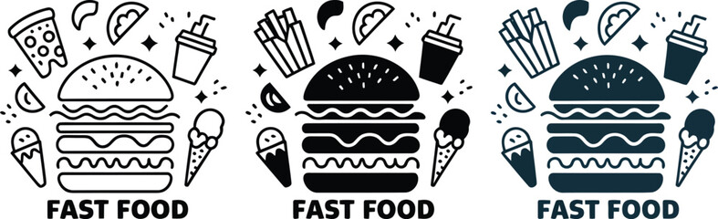 Fast food vector illustration with burger pizza fries and ice cream design