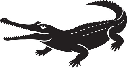 Simple black gharial silhouette design art, Crocodile style minimal animal illustration