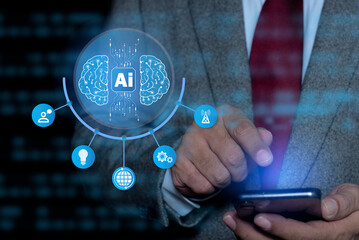 Concept of technology artificial intelligence with human user.