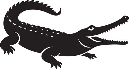 Gharial crocodile silhouette vector drawing, Wildlife reptile figure black and white