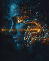 Ai hand drawing line across truth lie Deepfakes and Trust symbolic tech deception photography visual manipulation effects 50mm prime lens