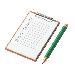 Naklejka premium Clipboard with Blank Checklist and Green Pen for Task Organization and Planning in a Workspace Environment Transparent background or png