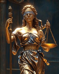 ai judge holding balance scale with bias symbols fairness and justice in artificial intelligence conceptual courtroom illustration digital art