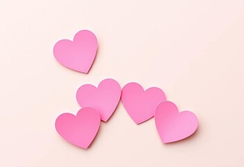 Pink heart-shaped sticky notes on a pastel background, memo, fun