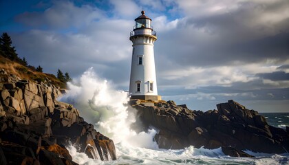 Obraz premium lighthouse on cliff of the coast