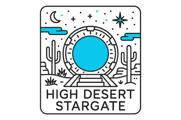 Unique stargate artwork depicting a desert landscape with cacti and celestial elements