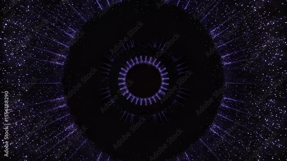 Poster abstract purple light particle circle formation on black background