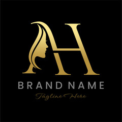 Letter AH Beauty Women Face Logo Design