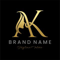 Letter AK Beauty Women Face Logo Design