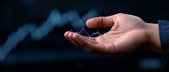Hand Holding Financial Data Visualization with Charts on Dark Background