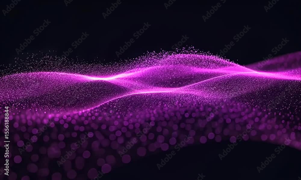Poster abstract purple particle wave moving against dark background with bright bokeh effect