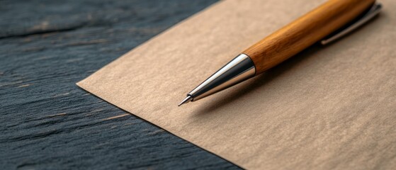 Elegant Wooden Pen Resting on Simple Rustic Paper Background for Writing and Creativity