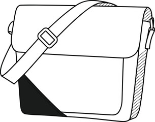Modern Messenger Bag Illustration, Urban Commuter Shoulder Bag Vector Art, Stylish Crossbody Laptop Bag Sketch, Contemporary Travel Satchel Drawing for Digital Designs.