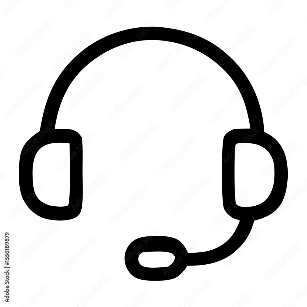 Poster simple line headphone with microphone communication device icon design element