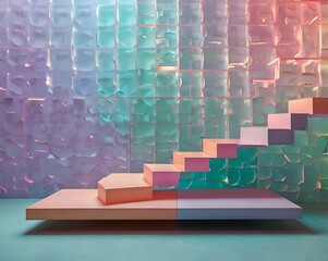 Abstract Staircase Podium with Textured Wall Background for Product Display and Artistic Presentation