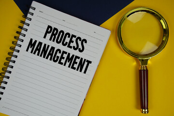 Process Management text with magnifying glass on yellow background