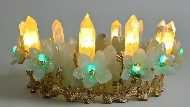 Illuminated crystal crown with floral accents