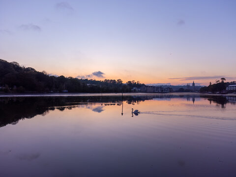 The city of truro from the air at sunset near the far river cornwall uk
