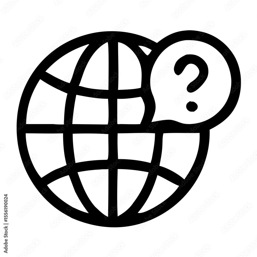 Poster simple line globe question mark bubble communication world icon